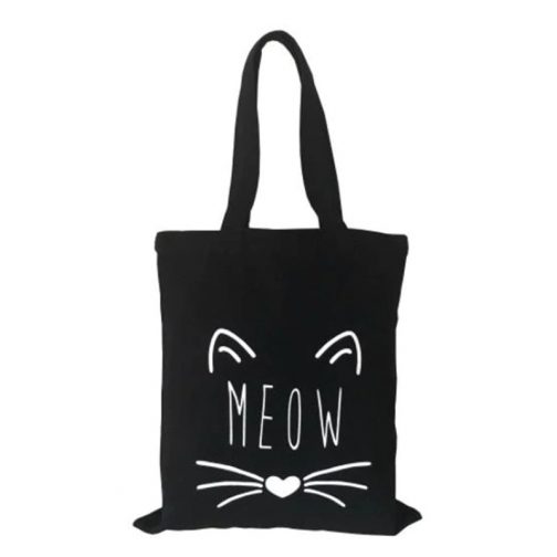 katten tas tote bag canvas draagtas kattensnoet en tekst meow