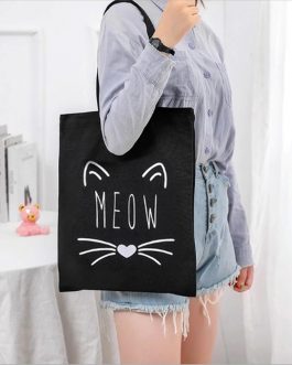 Katten katoenen draagtas “Meow” | Zwart