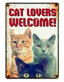 Waakbord blik “Cat Lovers Welcome” 21X15 CM