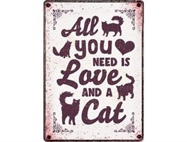 Waakbord blik “All you need is love and a cat”