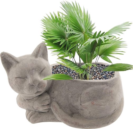 Katten plantenpot bloempot slapende kat licht grijs