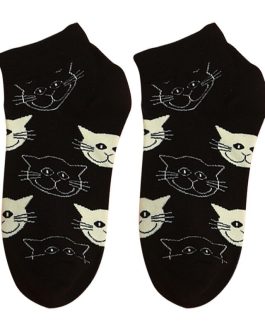 Katten sneakersokken | Zwart met witte kattenkoppen